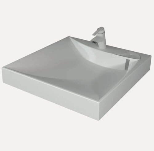 Изображение товара Раковина над стиральной машиной DIWO Тольятти 60x60 на кронштейнах, белая, глянцевая, раковина для ванной из литьевого мрамора, квадратная, со скрытым сливом