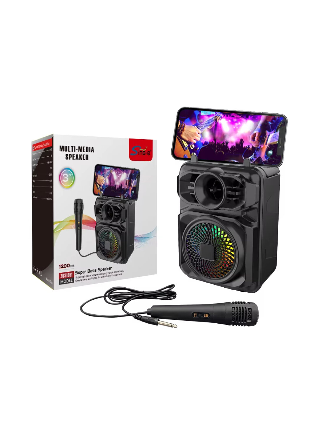 Портативная колонка для караоке ZQS1361, с поддержкой Bluetooth