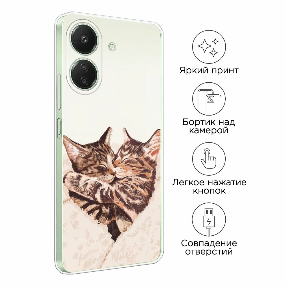 Чехол на Xiaomi Redmi 13C/Poco C65 / Сяоми Редми 13C/Поко С65 с принтом "Влюбленные котейки - 14 февраля" — фото 1