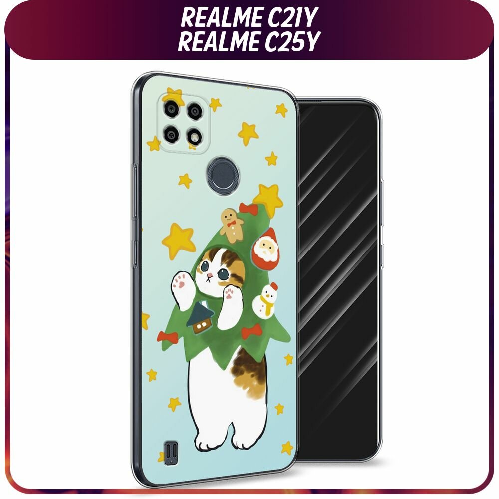 Чехол на Realme C21Y/C25Y / Реалми C21Y/C25Y с принтом Котик-ёлочка