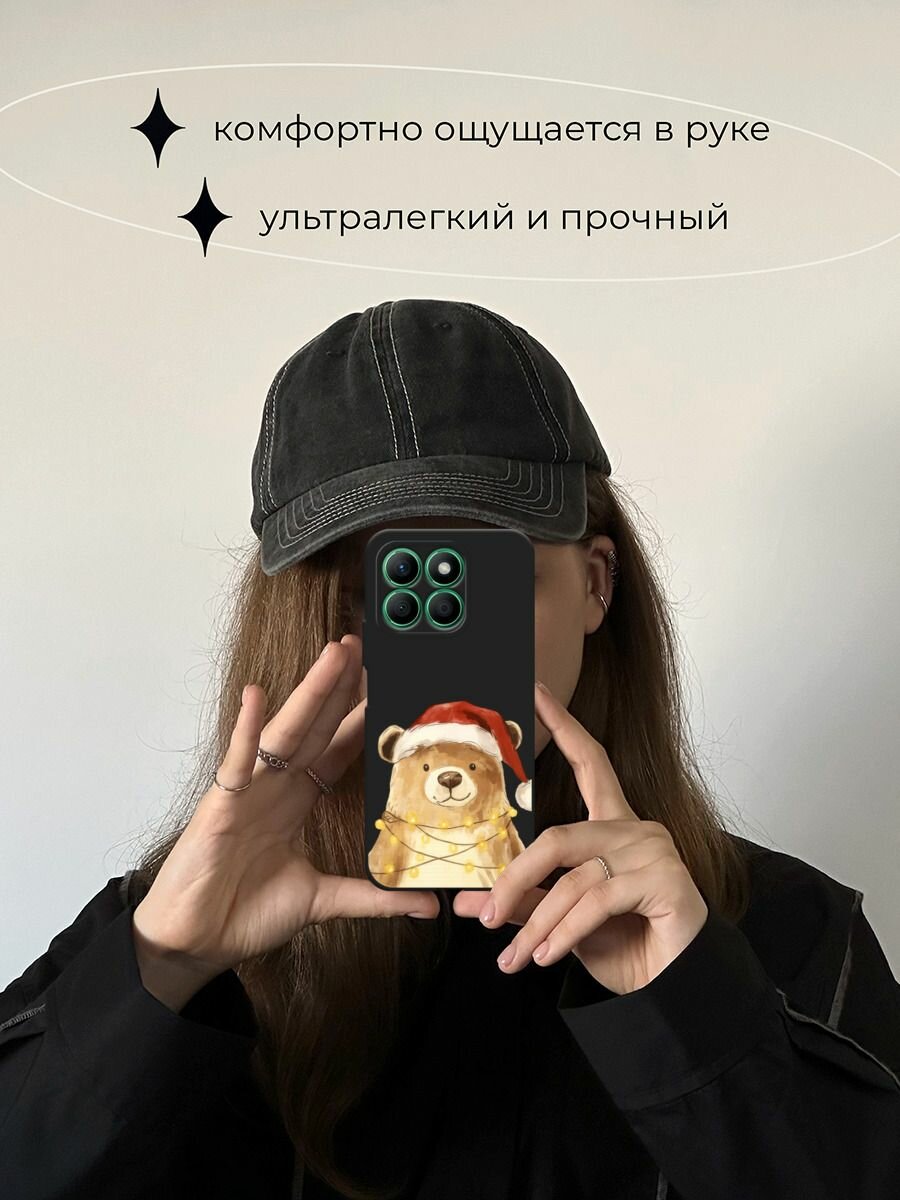 Черный матовый чехол на Honor X8B / Хонор X8B с принтом "Медвежонок в шапочке" — фото 1