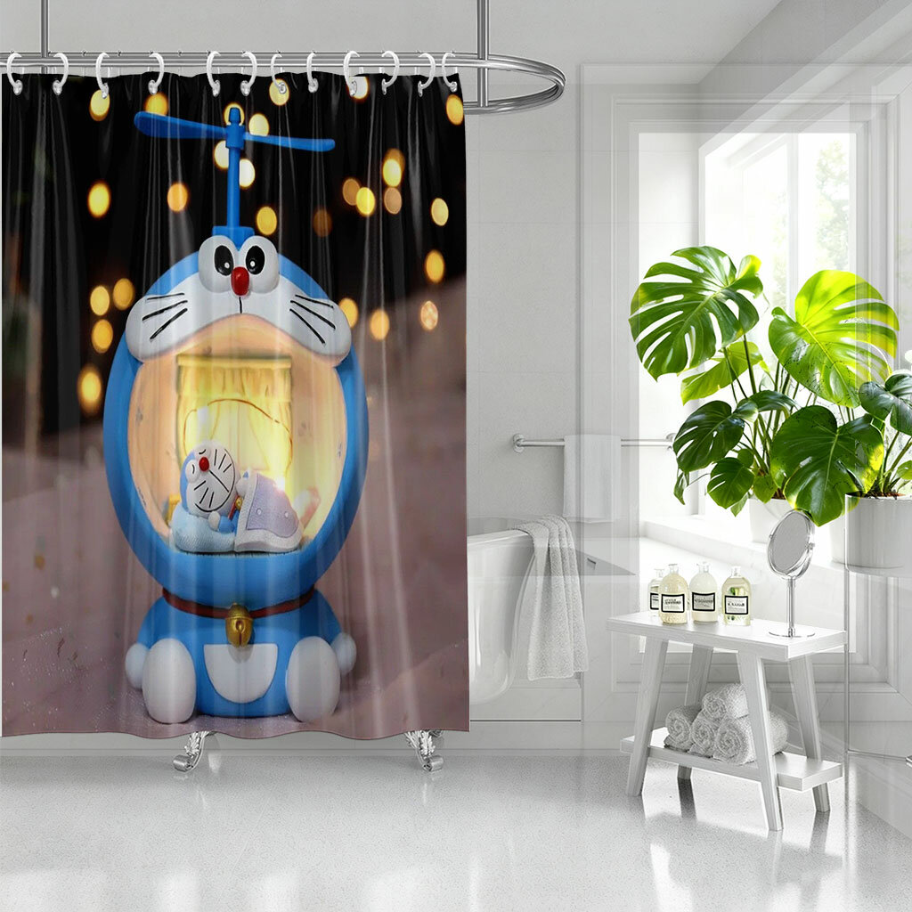 Дoraemon Анимационный принт можно использовать для настройки тканевых занавесок ванной комнаты, высота 180 см, ширина 180 см; Высота 200 см, ширина 200 см, 12 шт, крепкий крюк 128