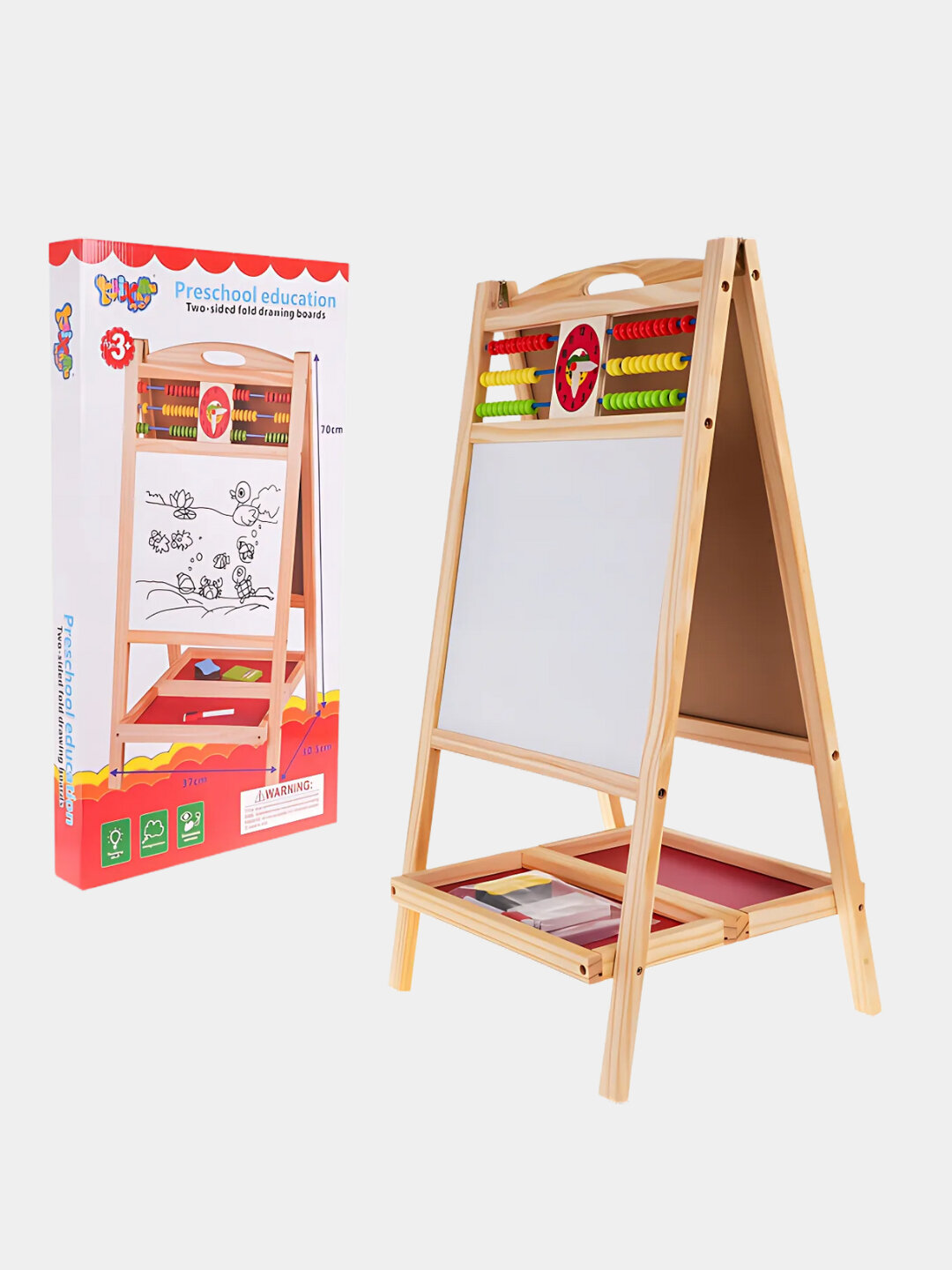 Мольберт детский, магнитная доска для рисования мелом и маркером — фото 1