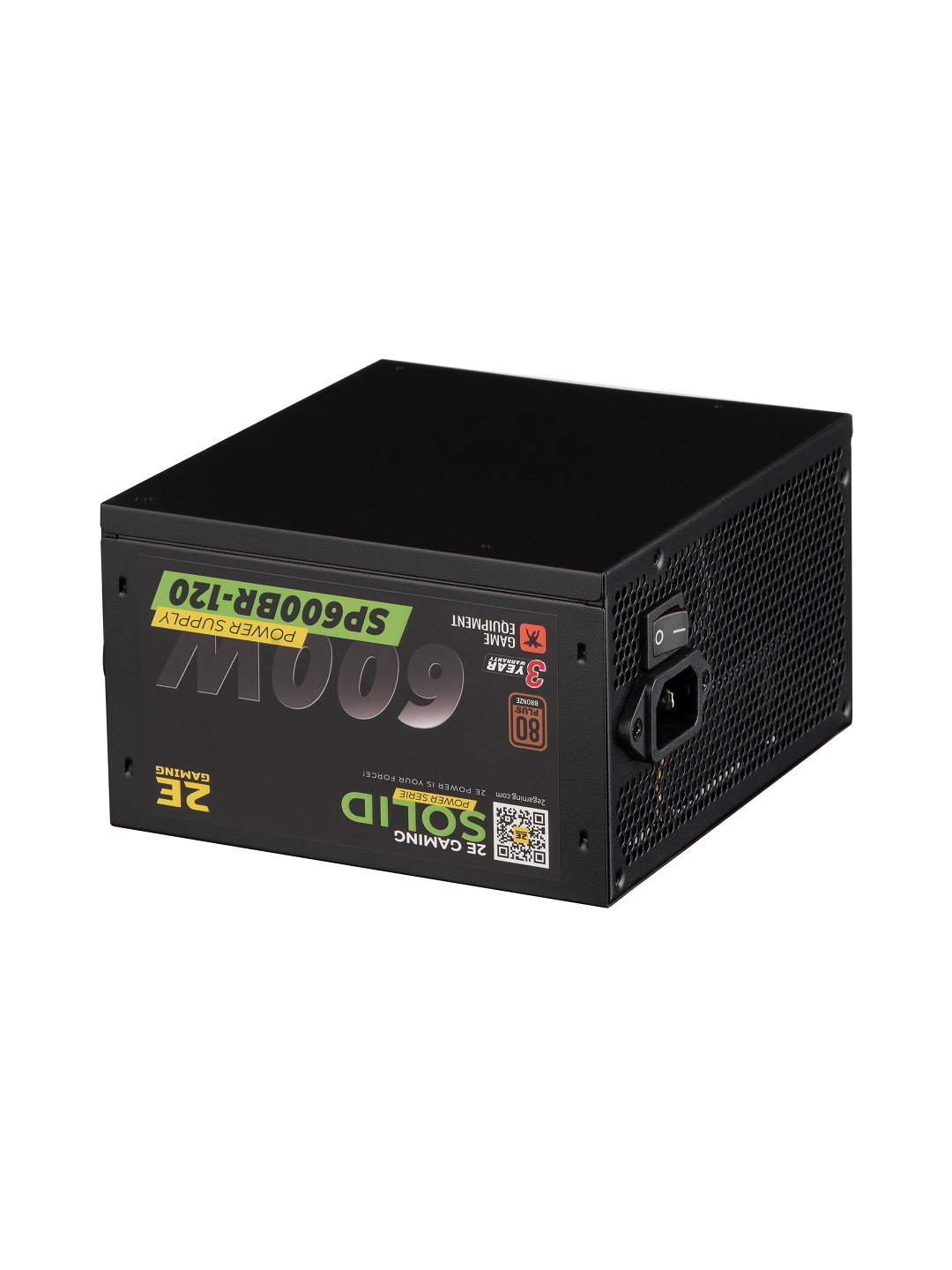 Блок питания 2E Gaming Solid Power, ATX, 600Вт, 1 вентилятор, APFC, защита, 80+ Bronze, чёрный, 2E-SP600BR-120 — фото 1