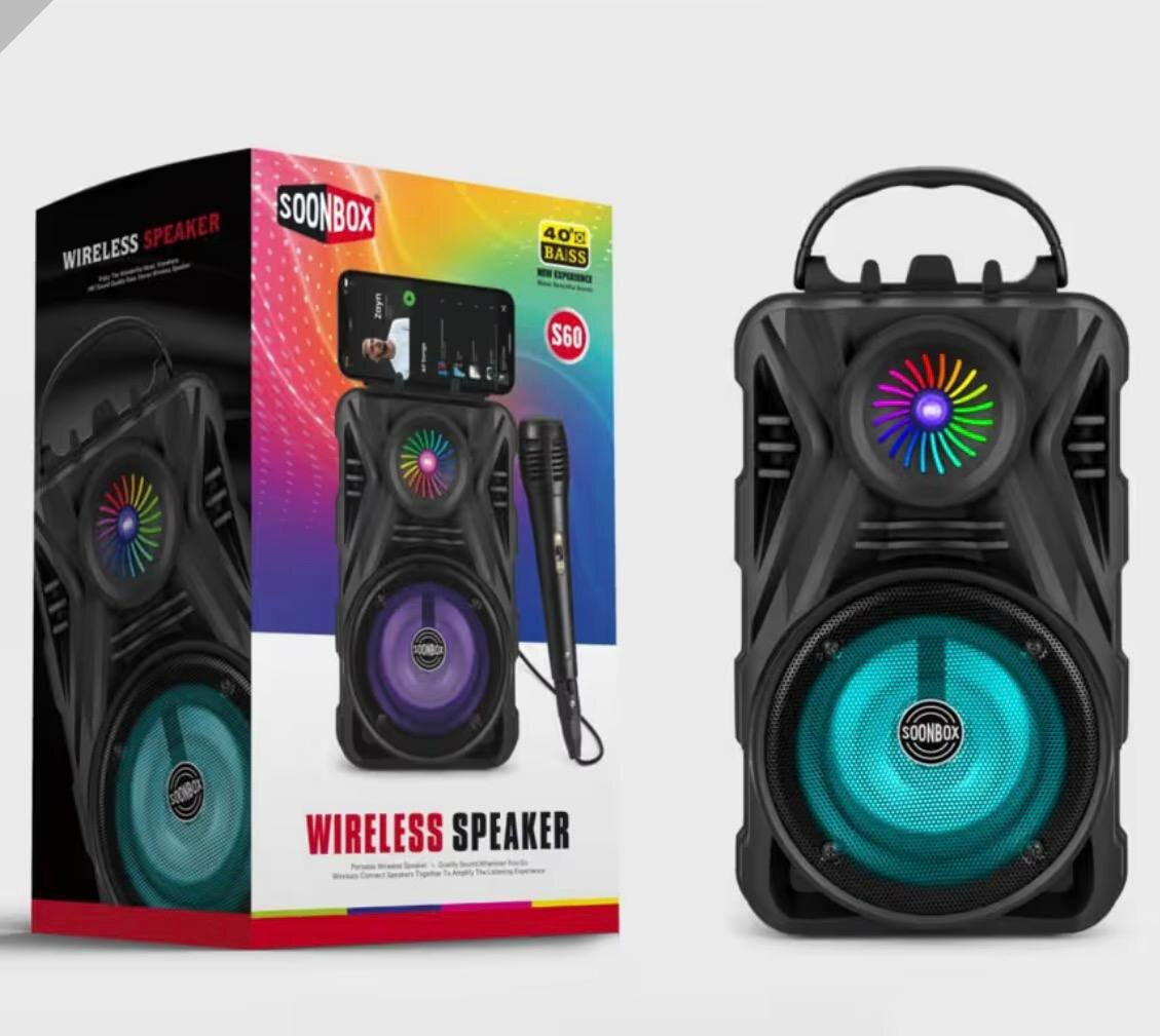 Портативная Bluetooth колонка SOONBOX S60 с микрофоном и LED-подсветкой