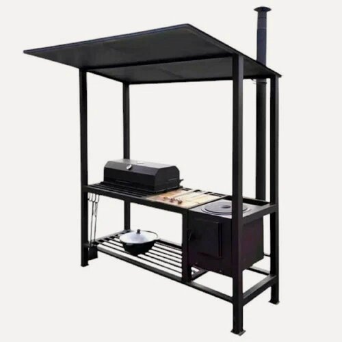 Изображение товара Мангал Лофт–1 с печью, дымоходом и крышкой-барбекю, 190 x 60 x 235 см