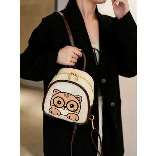 Рюкзак винтажный Beibaobao молочный с кошкой мини y2k городской