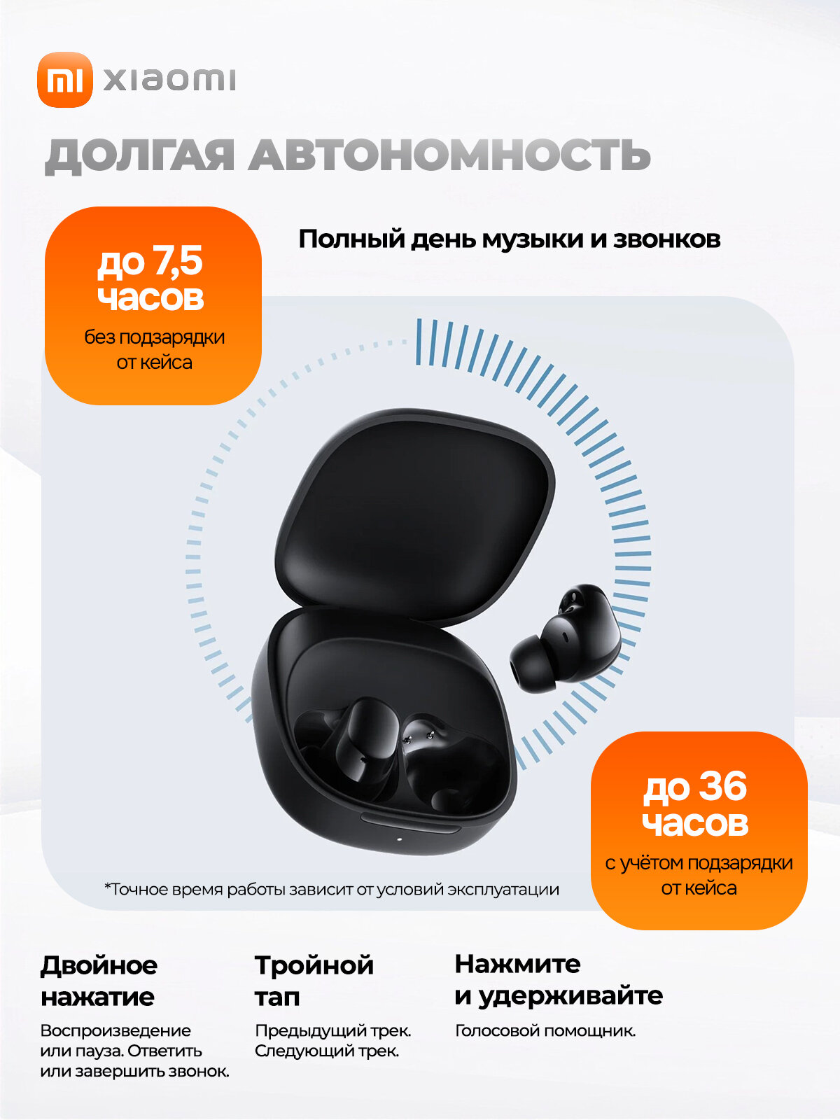 Наушники беспроводные Xiaomi Redmi Buds 6 Play, чёрные, влагозащита, с шумоподавлением — фото 1