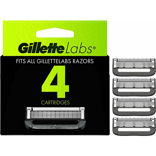 Gillette Labs сменные кассеты 4 шт сменные лезвия для t образной бритвы gillette platinum 5 лезвий