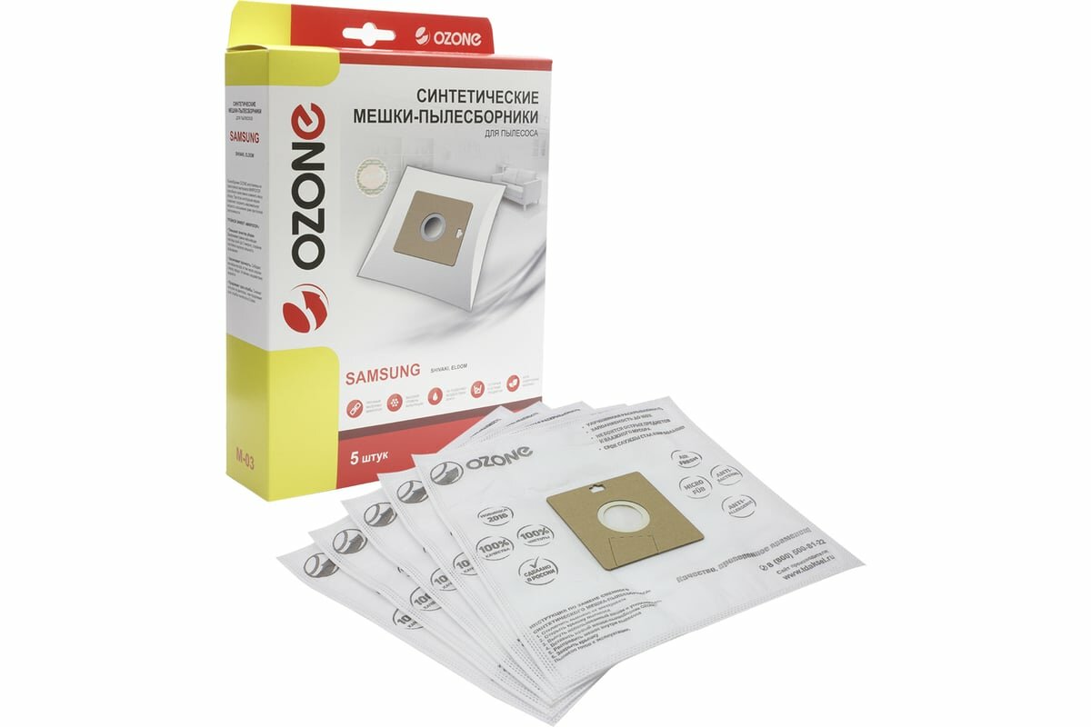 OZONE Мешки-пылесборники синтетические для пылесоса, 5 шт + микрофильтр M-03