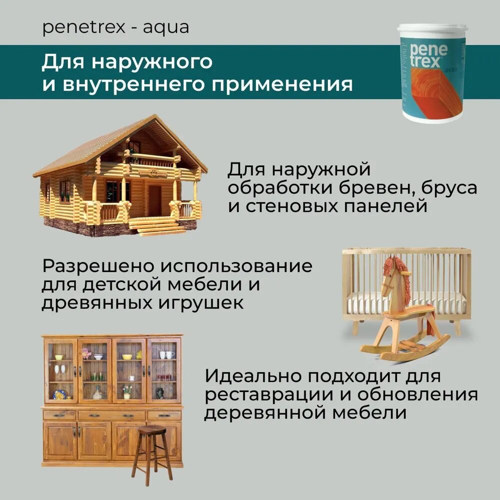 Краска для дерева и мебели без запаха быстросохнущая Penetrex Аква сосна 0,8л — фото 1