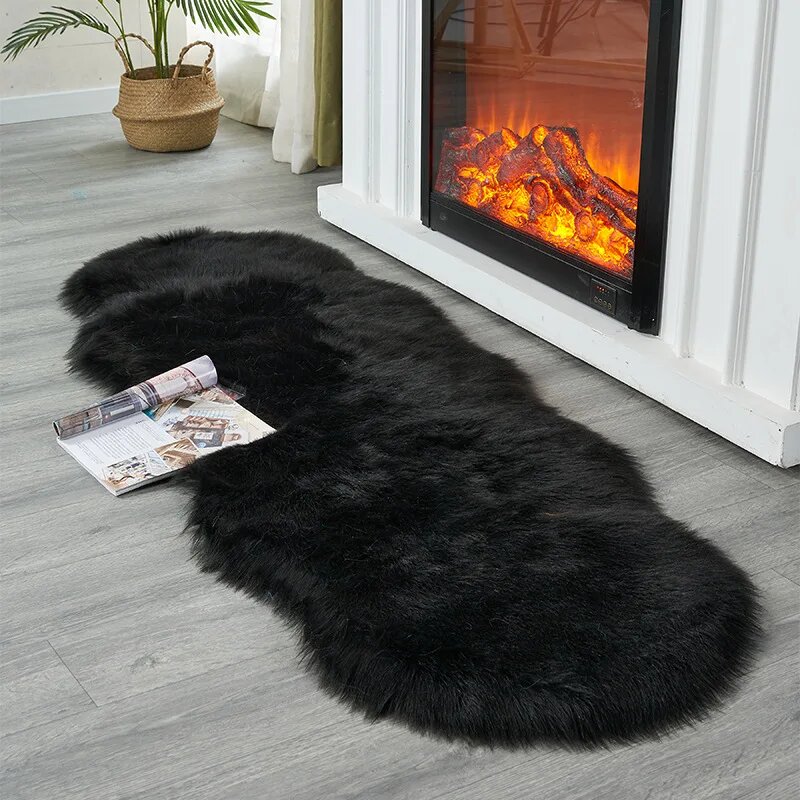 FORSWAN Круглый ковёр из искусственного меха Черный, 60x140cm, black