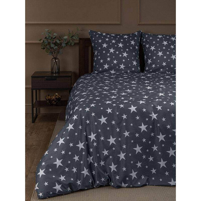 Постельное белье 2сп микрофибра Stars (нав. 70х70 2 шт) серый/белый