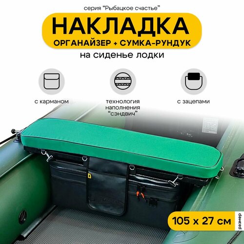 Мягкая накладка на сиденье для лодки ПВХ Рыбацкое счастье с сумкой-рундуком
