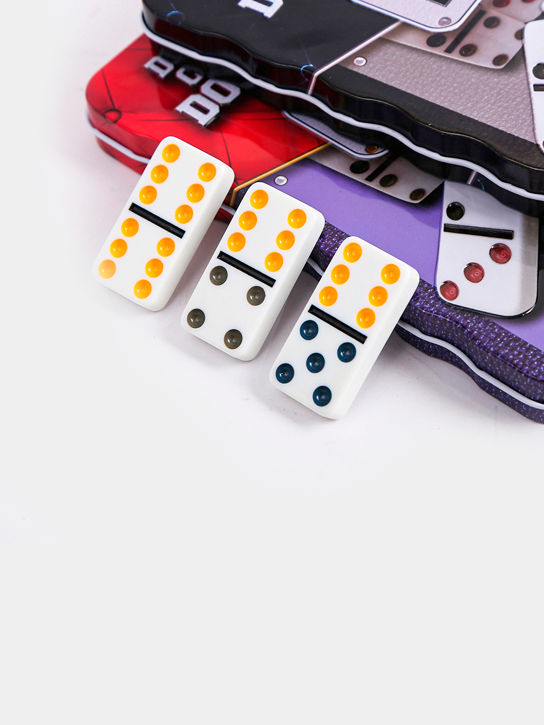 Домино "Классическое" 28 шт, набор меламиновых цветных точек в металлической коробке, настольная игра — фото 1