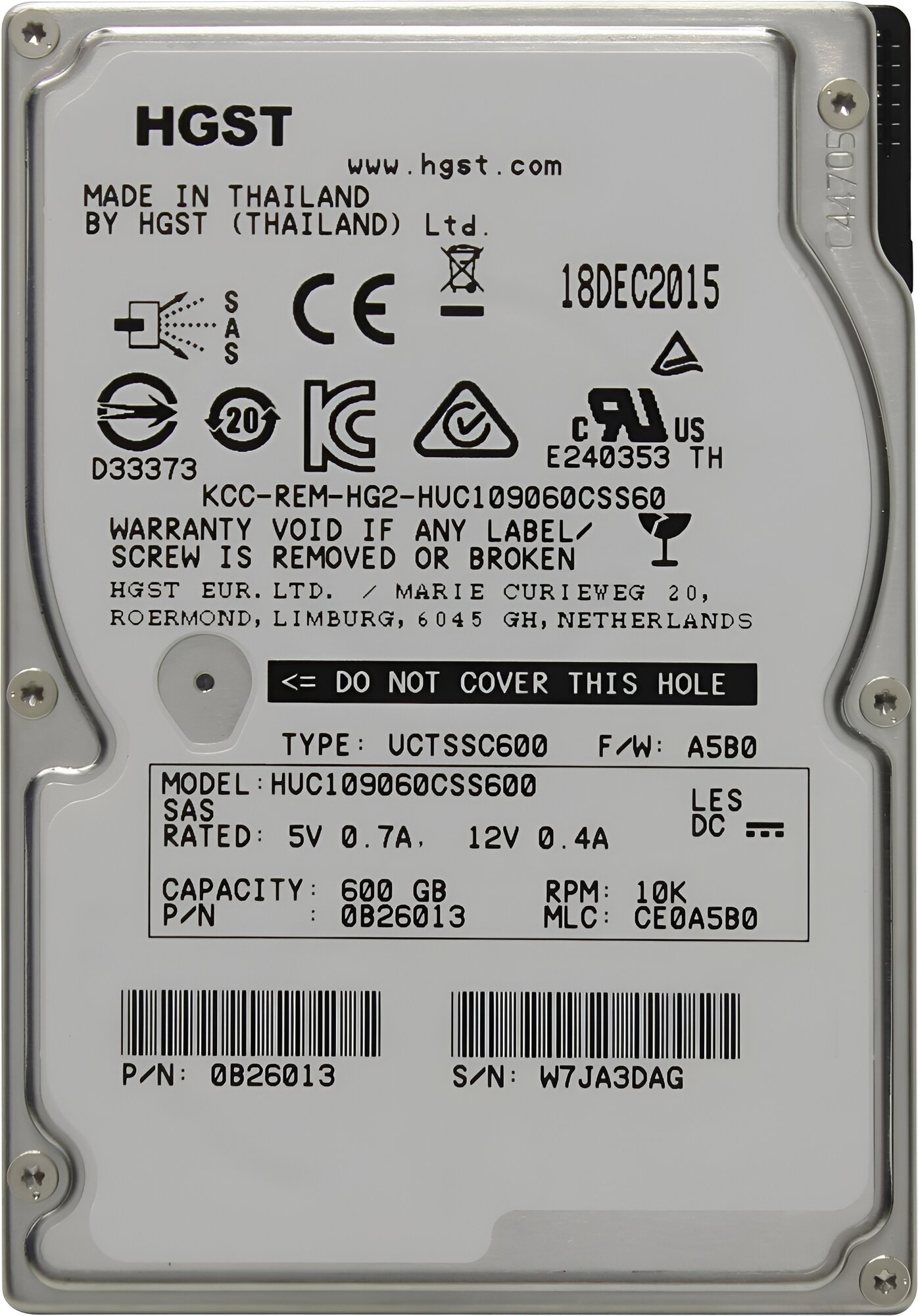 Жесткий диск HDD 2.5" 600Gb, SAS, HGST, 10000rpm, 64Mb, Ultrastar C10K900 (HUC109060CSS600)