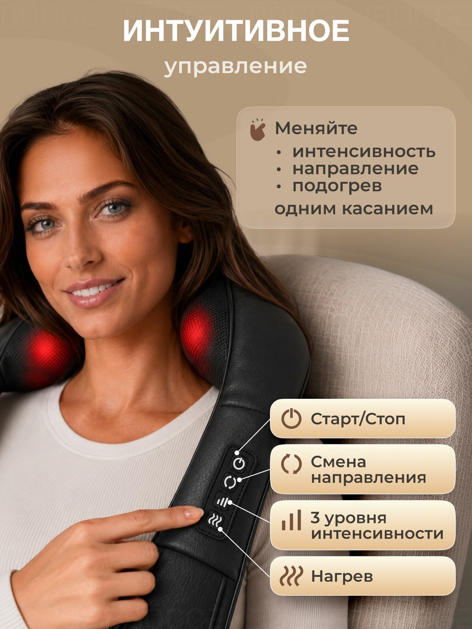 BOGGE NeckEasy премиум массажер для шеи и плеч, спины, для ног, многофункциональный массажер для тела электрический с подогревом. — фото 6
