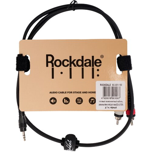 Кабель Rockdale mini Jack 3.5 - 2xRCA (XC-001), 1 м, 1 шт., черный rockdale stereo mini jack 3 5 mm x 2 mono jack 6 3 mm xc 002 1 м 1 шт черный