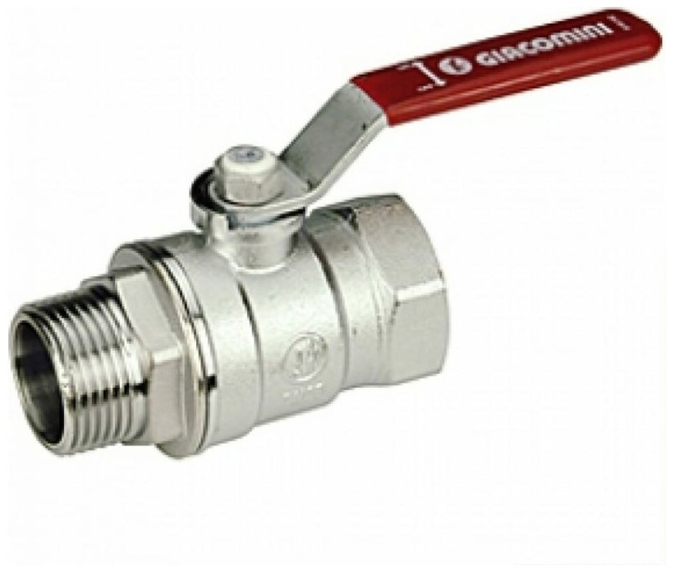 фото GIACOMINI Кран шаровой R254DL 1", НР/ВР, стандартный проход, хромированный, с красным рычагом Giacomini