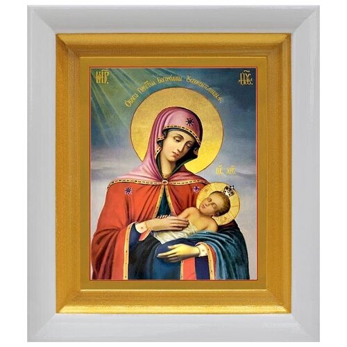 Икона Божией Матери Успокоительница, в белом киоте 14,5*16,5 см икона божией матери успокоительница в широком киоте 21 5 25 см