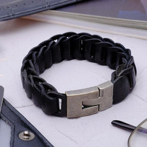 фото Браслет, queen fair, викинг с крупным плетением, черный на металлической застежке, 1 шт. newstore