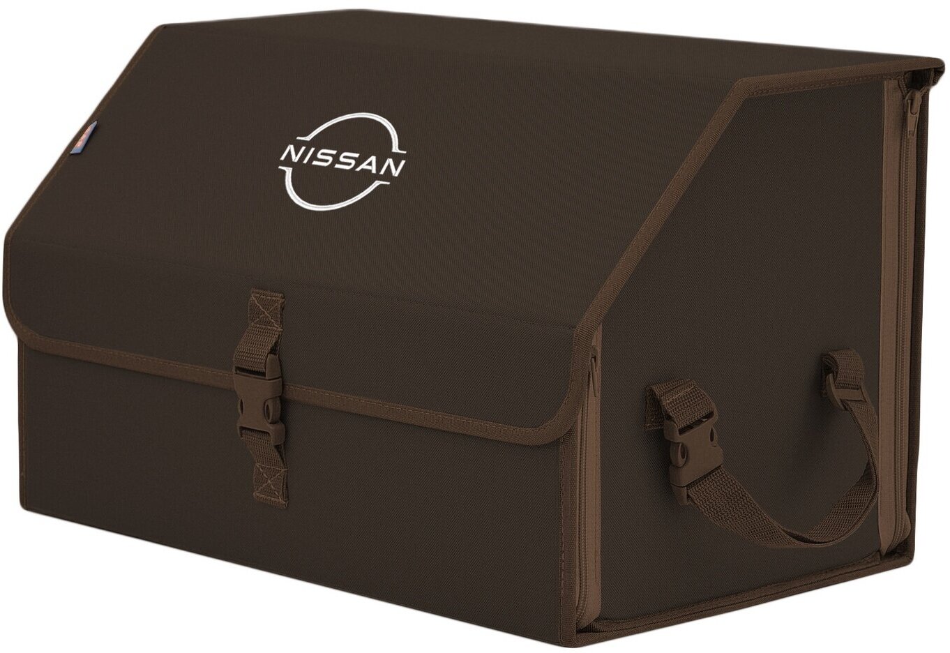Органайзер-саквояж в багажник "Союз" (размер L). Цвет: коричневый с вышивкой Nissan (Ниссан).
