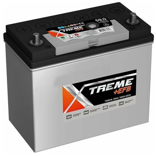 Аккумулятор автомобильный XTREME+EFB емкость 59Ah обратная полярность (75B24L) тонкие клеммы