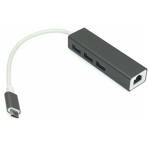 Адаптер Type-C на USB 3.0 х 3 + RJ45 серый