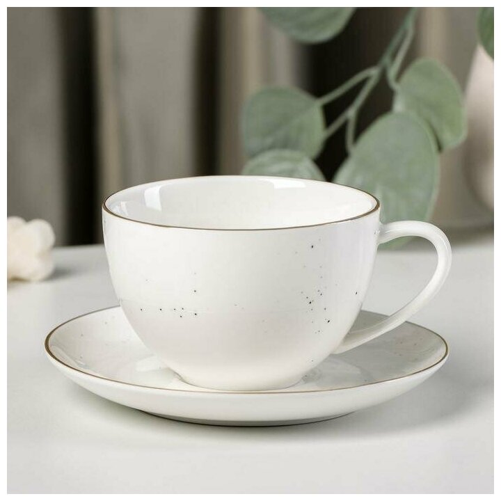 Чайная пара Доляна «Млечный путь», чашка 220 мл, блюдце d=13,5 см, цвет белый в крапинку - фотография № 14