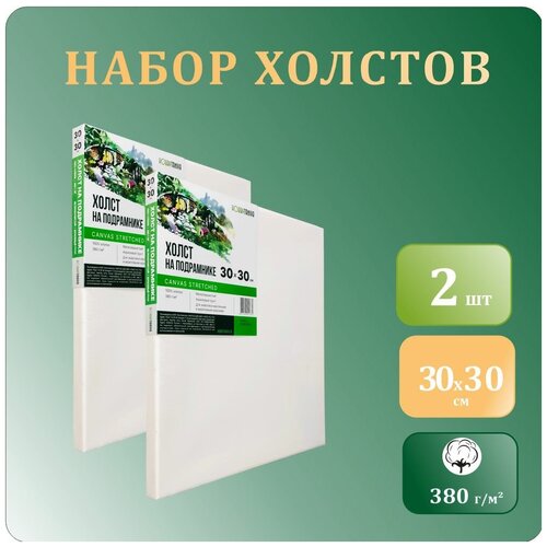 Квадратный холст на подрамнике 30х30 см, Хоббитания, 380 гр/м2, мелкое зерно, 2 штуки, набор холстов для рисования акрилом и маслом