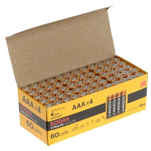 Kodak Батарейка алкалиновая Kodak Xtralife, AAA, LR03-60BOX, 1.5В, бокс, 60 шт. батарейка kodak xtralife alkaline aaa lr03 блистер 12шт отрывной цена за 1шт 30418479