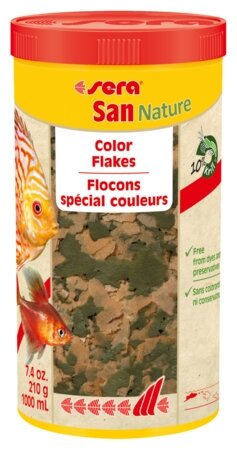 Корм сухой в хлопьях Sera SAN NATURE для яркости окраски декоративных рыб, 1000 мл, 210 гр