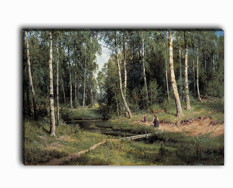 Картина "Ручей в березовом лесу", Шишкин, печать на холсте (44х30 см / на подрамнике)