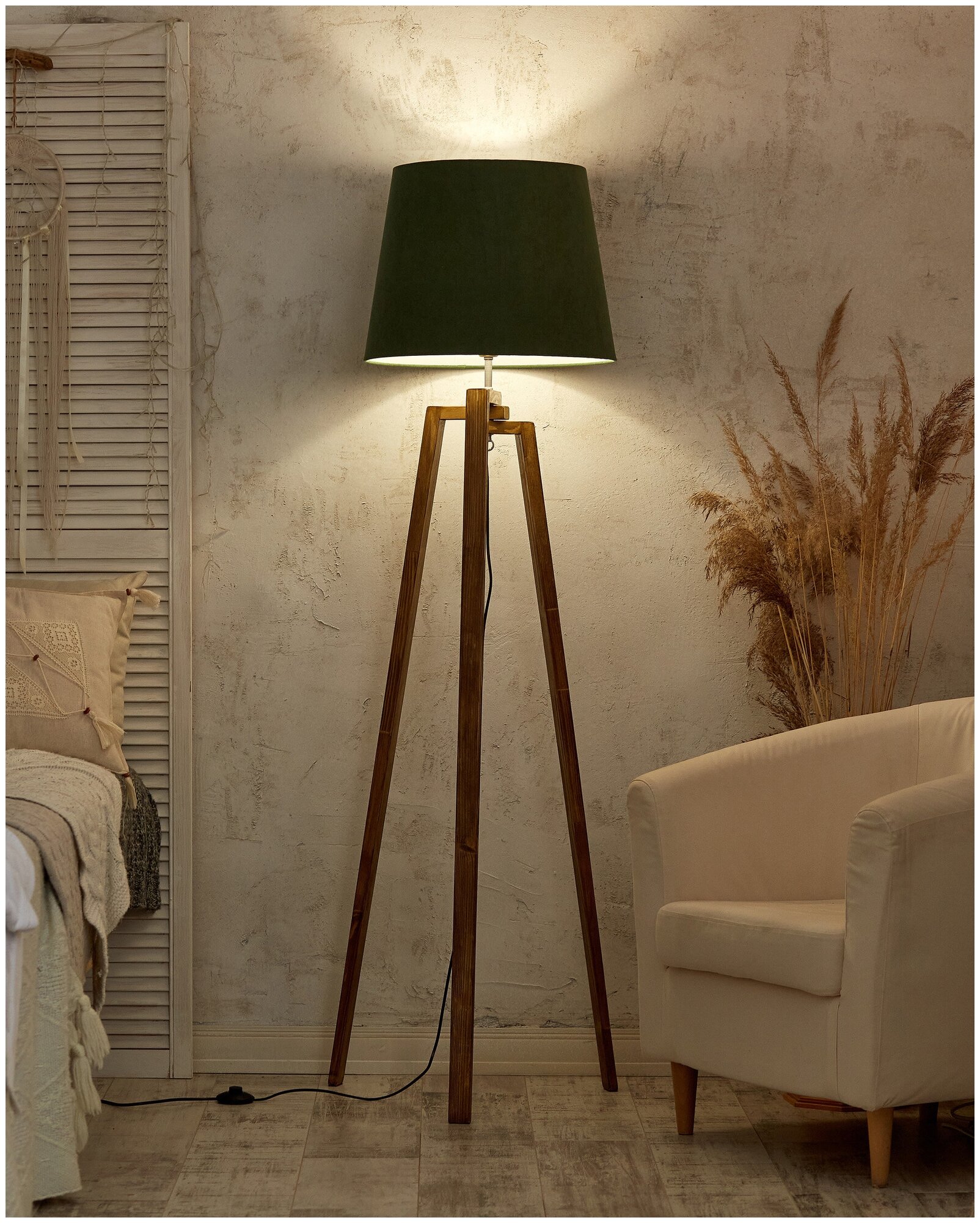 Торшер напольный светильник, "Дублин", с зелёным абажуром, основание коричневое, ткань, 170 см - фотография № 8