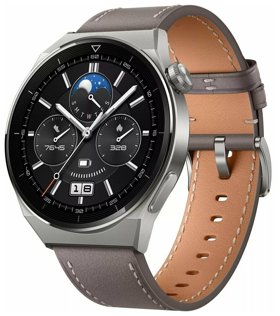 Умные часы Huawei Watch GT 3 Pro Odin-B19V Grey Leather Strap 55028474