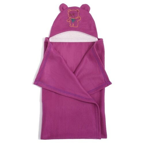 Покрывало с капюшоном и ушами, флис цв орхидея, вышивка Мишка 70х100 см