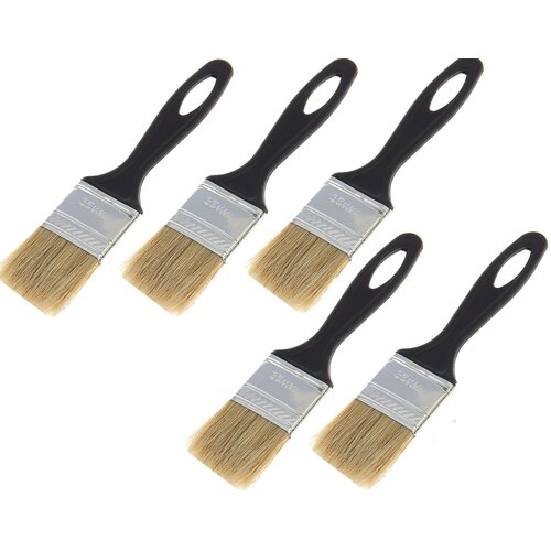 Кисть флейцевая Стандарт 35х6 мм 5 штук натуральная щетина эргономичная пластиковая ручка для окрашивания лакирования и любых отделочных работ 458₽