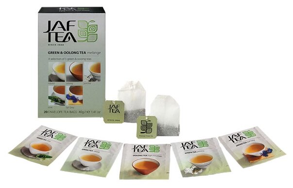 Чай зелёный JAF TEA Green & Oolong melange чай зеленый 20 пак. в конвертиках, Ассорти 5 видов - фотография № 2