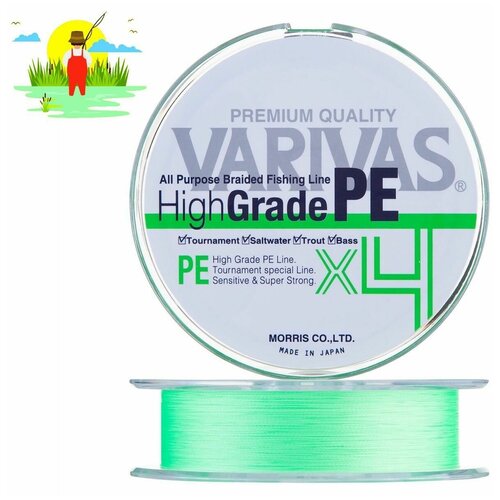 Леска плетеная VARIVAS HIGH GRADE PE X4 Neon Dark Green 150м 0.16 мм (# 1.0 - 13.1 lb) / Шнур плетенка для рыбалки