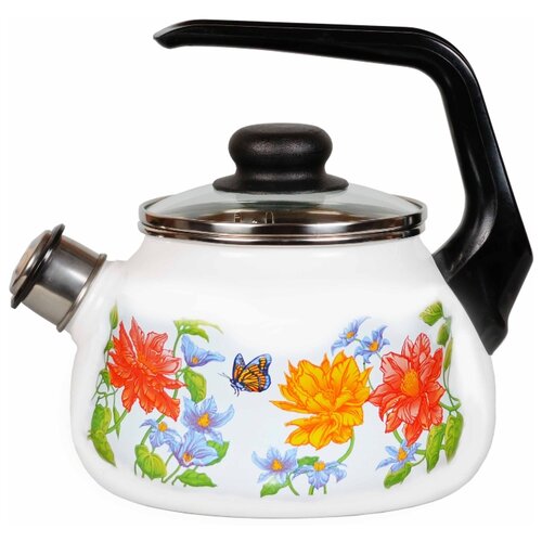фото Стальэмаль чайник со свистком 4с210я 2 л, цветочный