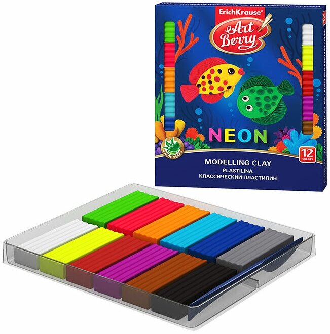 Пластилин Artberry классический Neon, 12 цветов, 216 г, со стеком (41767)
