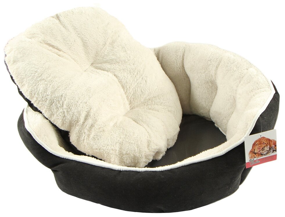 Лежак с бортом 48х42х17 см, вельвет, съемная подушка, черно-белый - фотография № 2