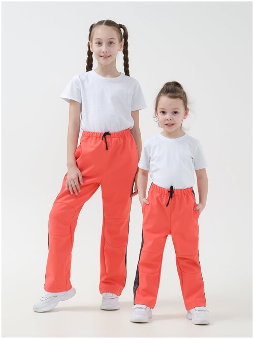 Брюки для мальчика, девочки, спортивные штаны софтшелл весна В21121 Коралл (146)