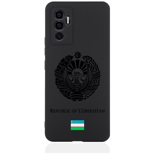 Черный силиконовый чехол SignumCase для Vivo V23e Черный лаковый Герб Узбекистана