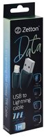Кабель Zetton Flat Glossy USB - Lightning 1 м черный
