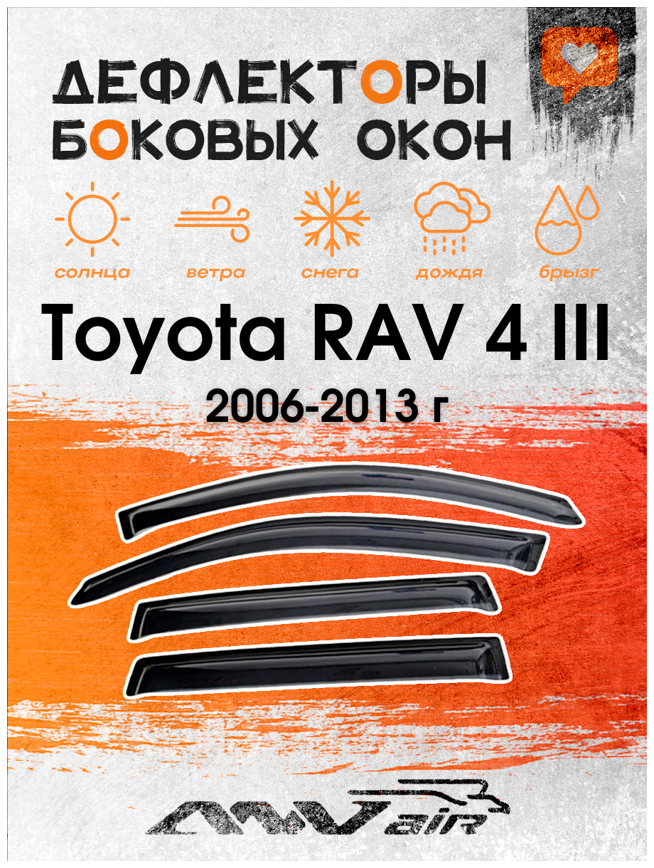 Дефлекторы боковых окон на Toyota RAV 4 III 2006-2013 г. / Ветровики на Тойота Рав 4