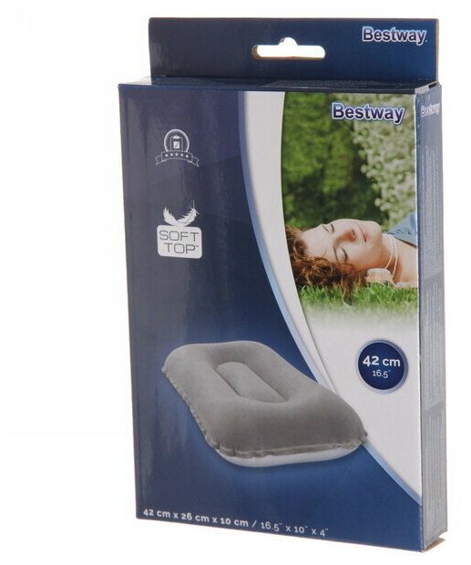 Надувная подушка Bestway Flocked Air Pillow 67121, 42х26 см, синий - фотография № 8