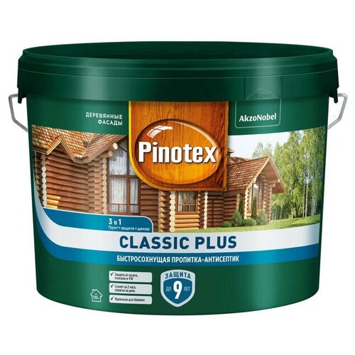 Средство деревозащитное PINOTEX Classic Plus 9л ель натуральная, арт.5727948 faktura грунт пропитка для дерева на орг основе с защитой от биопоражения для вн нар работ 9л 2085