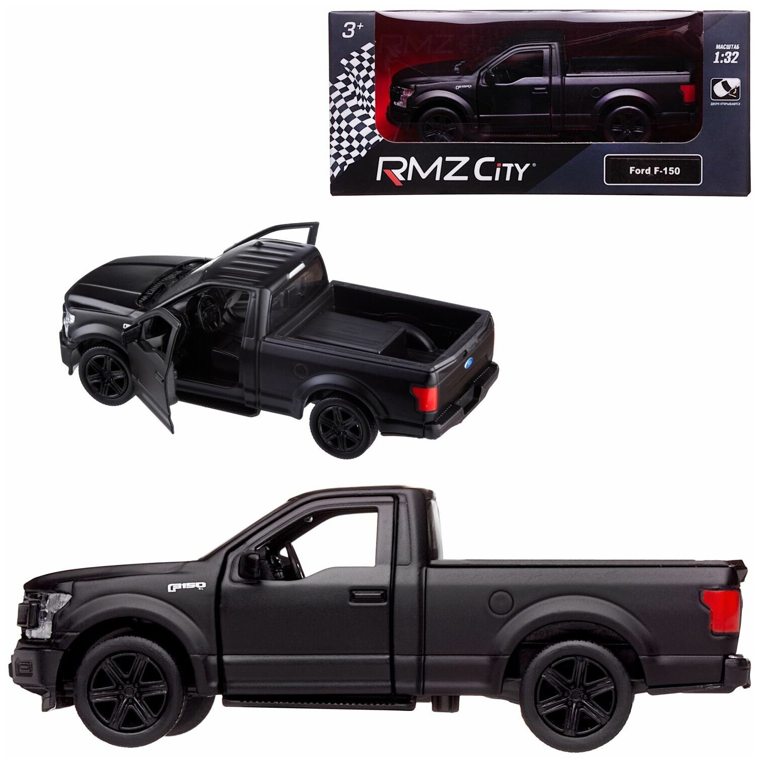 Машинка металлическая Uni-Fortune RMZ City серия 1:32 Ford F150 2018, инерционная, двери открываются, цвет черный