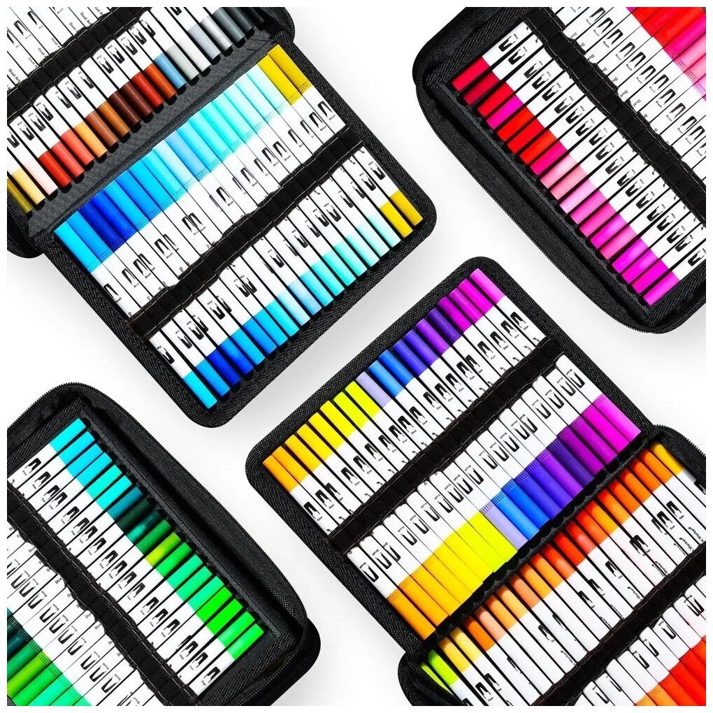 Акварельные маркеры для скетчинга с кисточкой, линеры цветные на водной основе, набор профессиональных двусторонних фломастеров в чехле (120 цветов)
